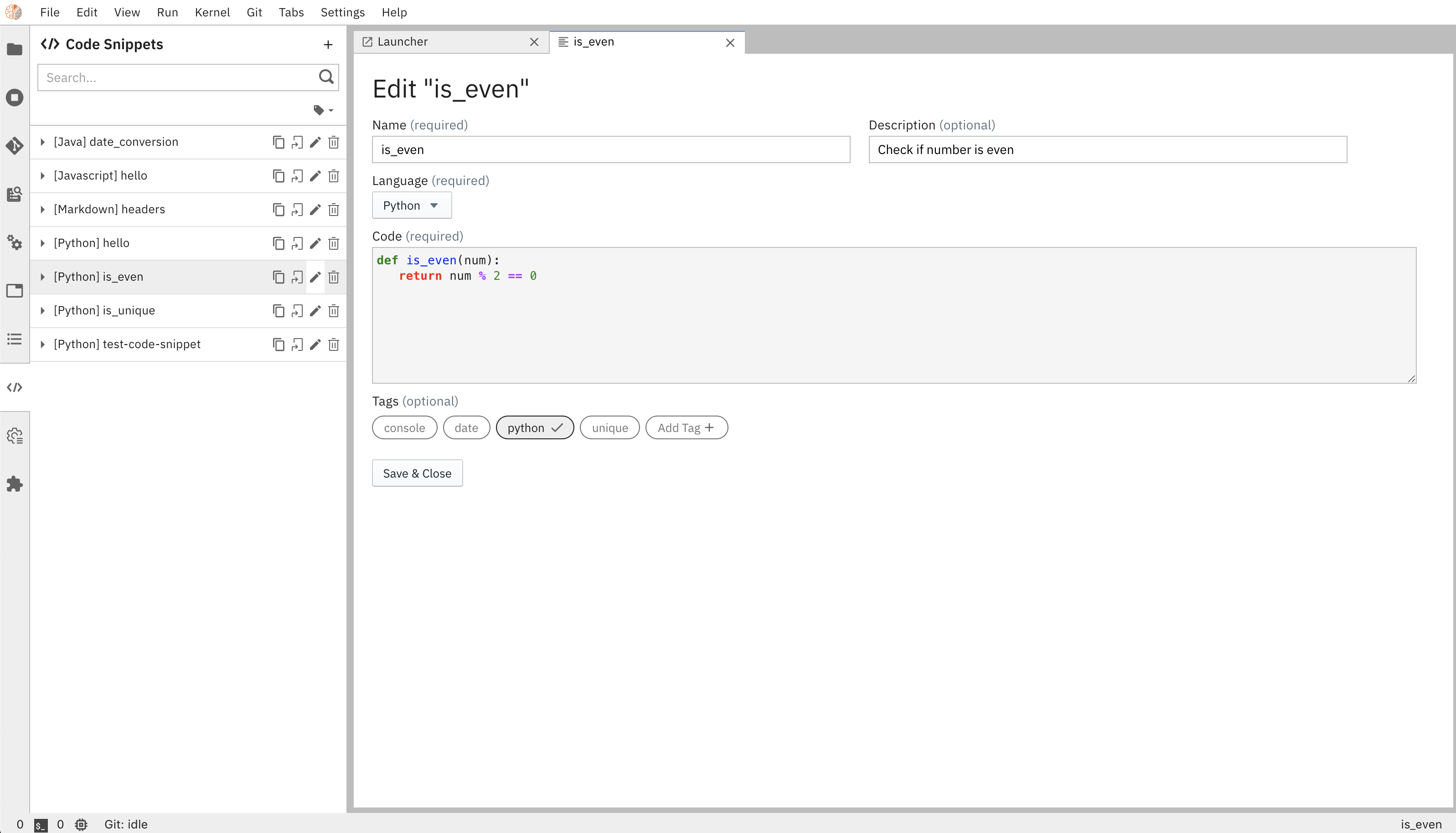 Edit Code Snippets